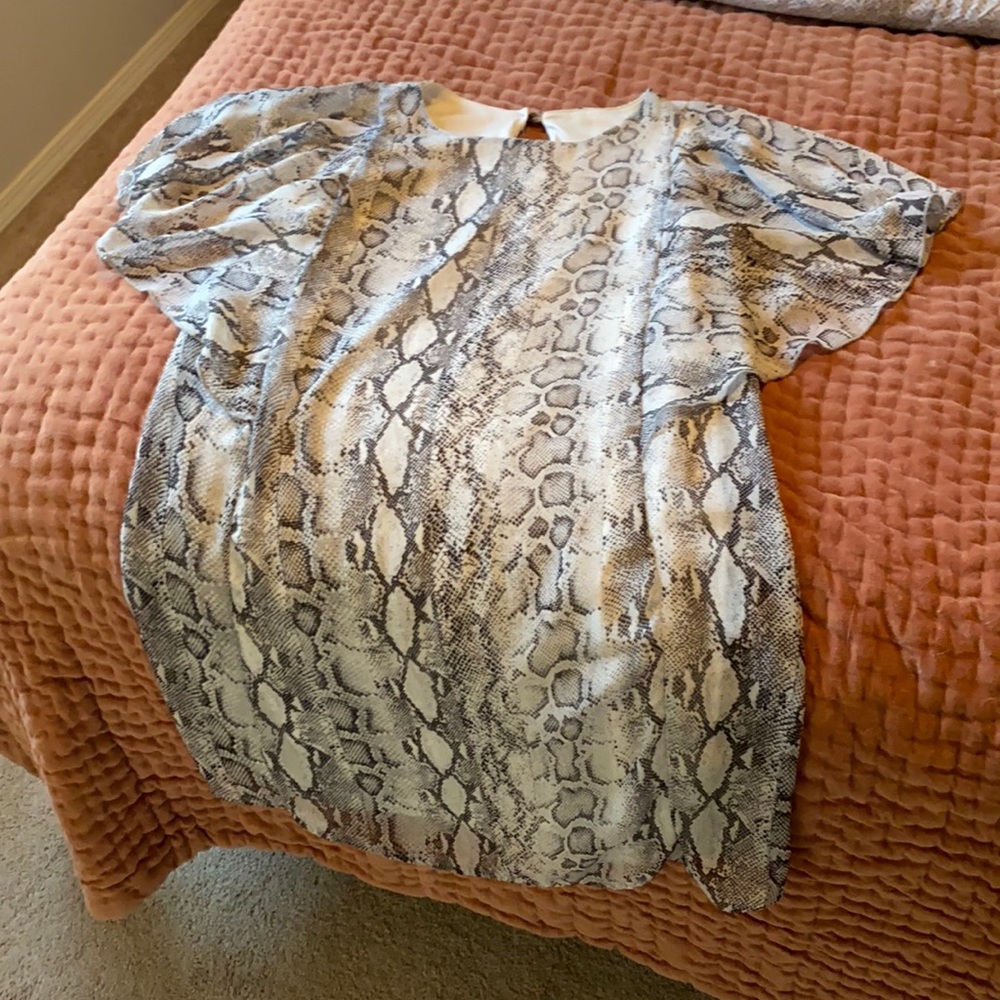 M T S snakeskin dress with flutter sleeves